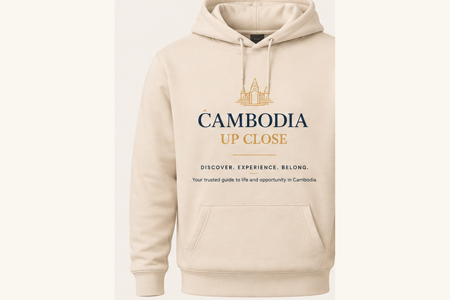 Cambodia Up Close hoodie front view.