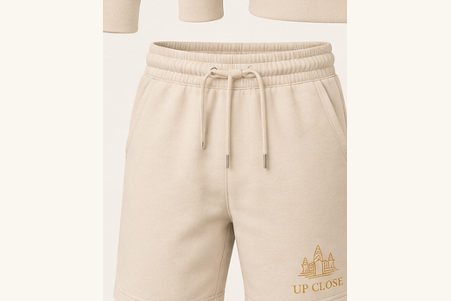 Cambodia Up Close shorts front view.