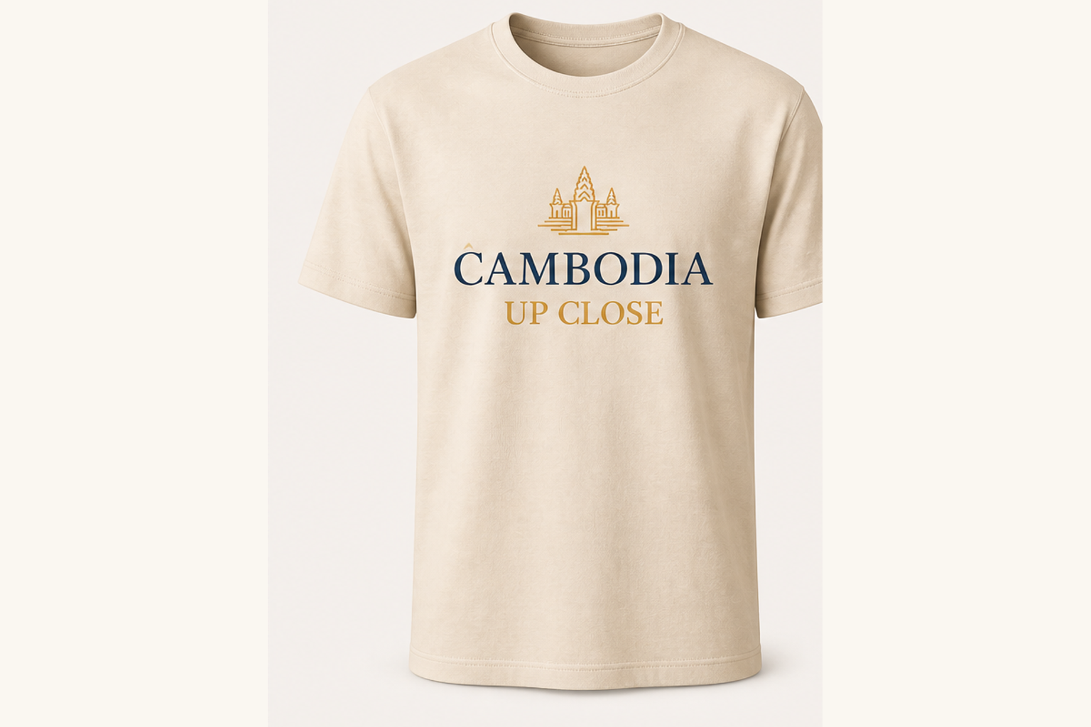 Cream Cambodia Up Close T-shirt front view.